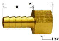 3/8 Hose I.D. x 3/8 FPT Brass Hose Barb Rigid Female Adapter